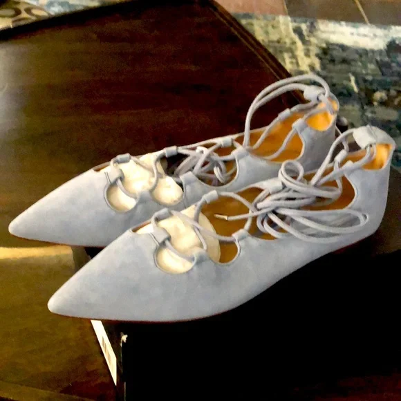 COPY - COACH Justine Suede Pointed Toe Ankle Strap Flats - Picture 2 of 6